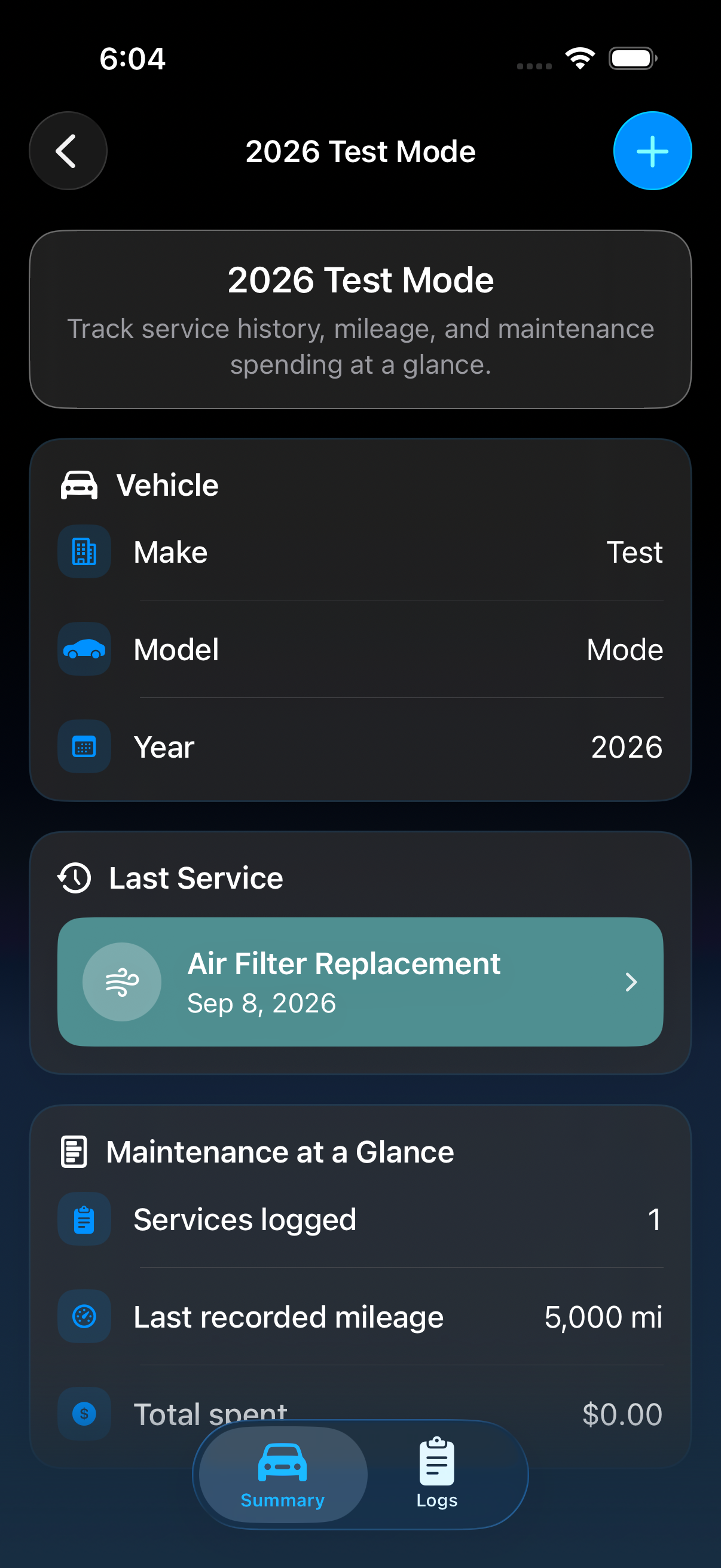 Adamel vehicle summary screen